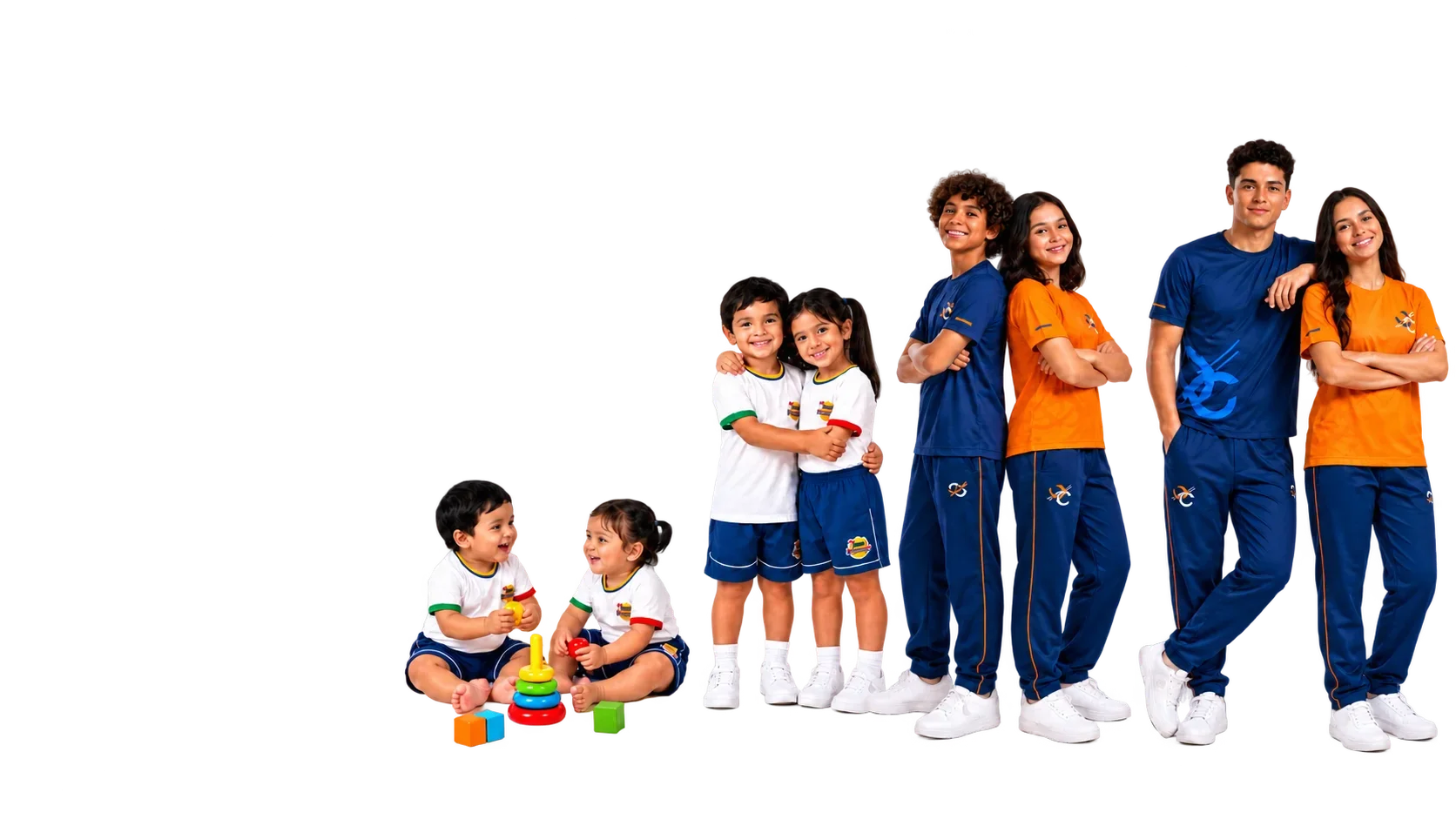 Alunos da Bebê Bombom e do Colégio Connexus representando a jornada do berçário ao Ensino Médio
